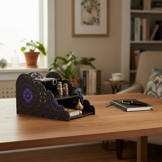 [Pedestals]1pc Wooden Mandala Pedestals, Crystal Display Shelf For Living Room, Bedroom, Rock Gem Stone Desktop Storage Organizer, Essential Oil Holder Hanging Case, Meditation Art Spiritual Gift, Perfect Gift