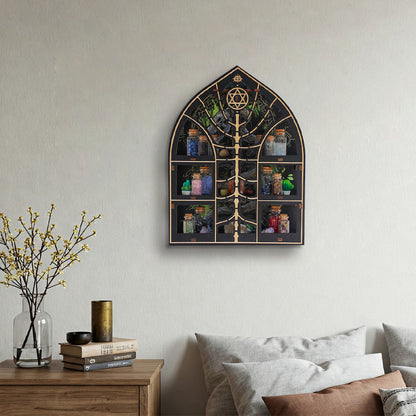 FNYDOXGI Wooden Floating Shelf, Gothic Trinket Display Shelf & Crescent Moon Wall Decor For Rocks Gems Healing Stones Crystals Display, Celestial Decor Crystal Holder Witchy Wall Decor, Halloween Decoration, Halloween Wall Decor Gift