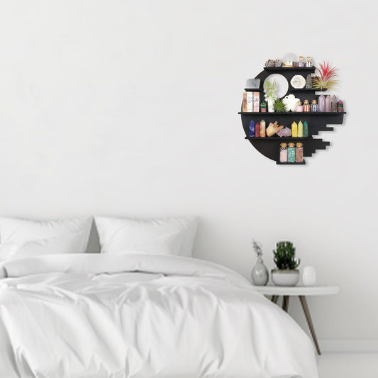 Wooden Moon Shelf, Crystal Shelf Display for Wall Rock Gem Stone Storage Organizer Trinkets Holder Knick Knack Shelf Collections Case Box Wall Mount, Standard