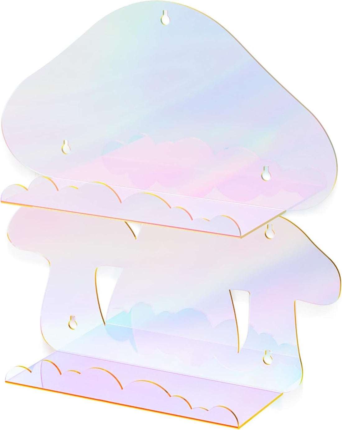 Iridescent Acrylic Mushroom Floating Shelves, Clear Rainbow Floating Shelves for Wall, Cute Shelves Mushroom Decor Gifts for Women, Mushroom Item Trinket Shelf Knick Knack Display Shelves Wall Mounted