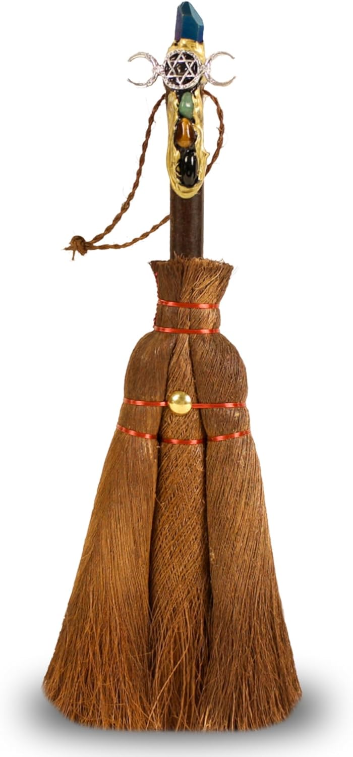 Witches Broom Wiccan Decor, Witch Natural Crystals Magic Broom, Wiccan Supplies and Tools, Besom Broom Witchcraft Supplies Wiccan Altar Pagan Altar Supplies, Halloween Present for Witches