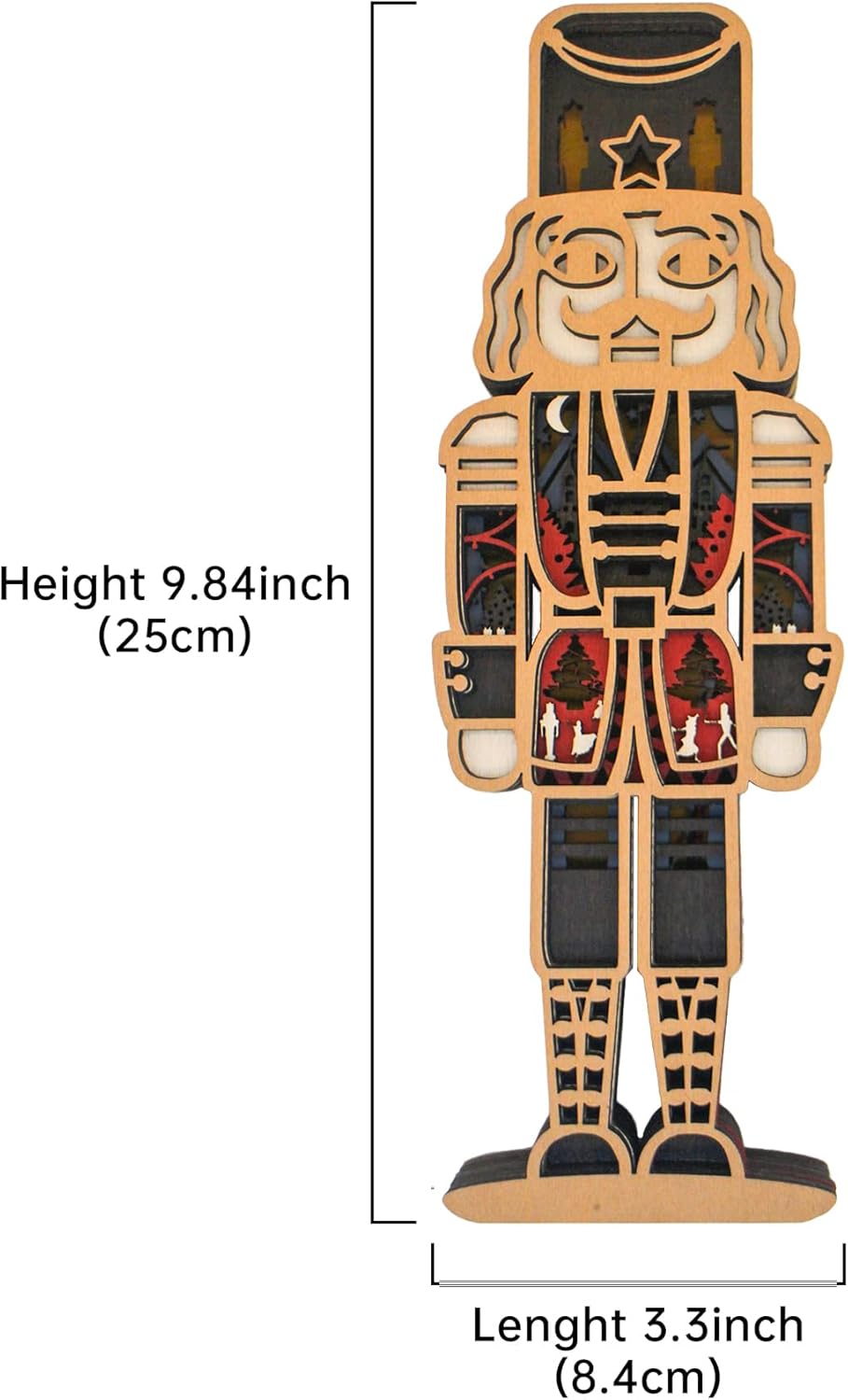FNYDOX Nutcracker Christmas Decor, LED Nutcracker Wood Carving Christmas Tall Nutcracker Figures for Gifts Nut Cracker Christmas Decorations Living Room Bedroom Home Room Nutcracker Ornaments