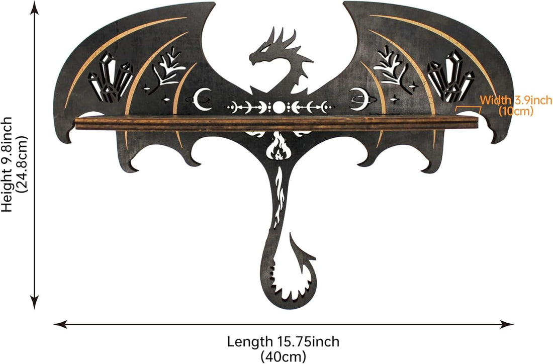 Gothic Evil Dragon Decor with LED Light Crystal Display Shelf for Wall, Wooden Witchy Shelf Rock Display Case Knick Knack Organizer Trinket Holder, Wall Hanging Shelves for Essential Oil &amp; Nail Polish