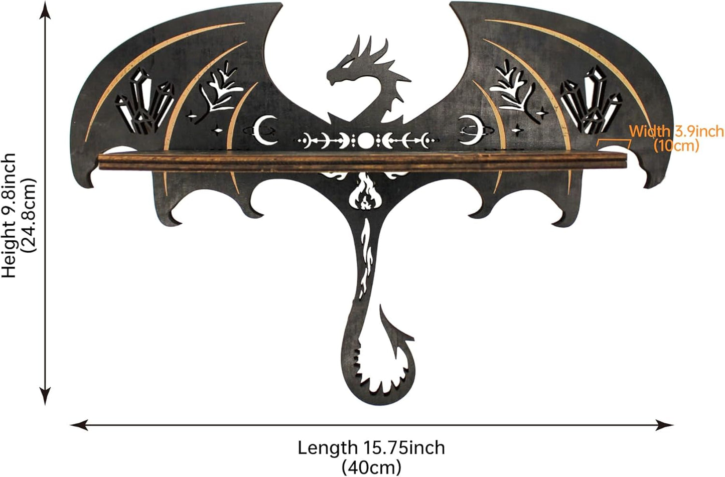 Gothic Evil Dragon Decor with LED Light Crystal Display Shelf for Wall, Wooden Witchy Shelf Rock Display Case Knick Knack Organizer Trinket Holder, Wall Hanging Shelves for Essential Oil & Nail Polish
