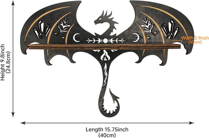 Gothic Evil Dragon Decor with LED Light Crystal Display Shelf for Wall, Wooden Witchy Shelf Rock Display Case Knick Knack Organizer Trinket Holder, Wall Hanging Shelves for Essential Oil &amp; Nail Polish