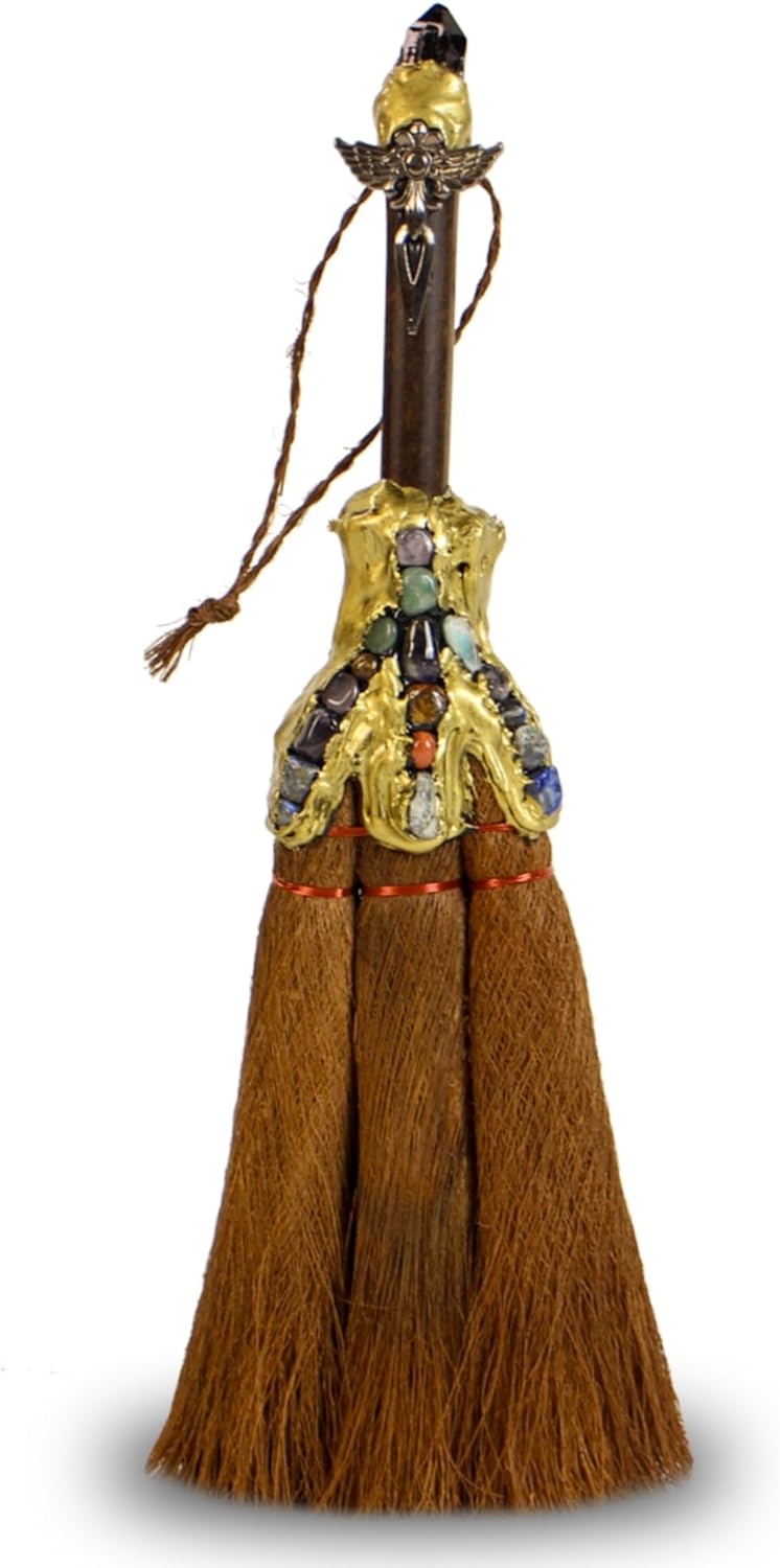 Witches Broom Wiccan Decor, Witch Natural Crystals Magic Broom, Wiccan Supplies and Tools, Besom Broom Witchcraft Supplies Wiccan Altar Pagan Altar Supplies, Halloween Present for Witches