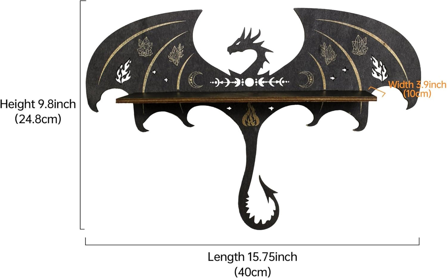 Gothic Evil Dragon Decor Crystal Display Shelf for Wall, Wooden Witchy Shelf Rock Display Case Knick Knack Organizer Trinket Holder, Wall Hanging Shelves for Essential Oil & Nail Polish