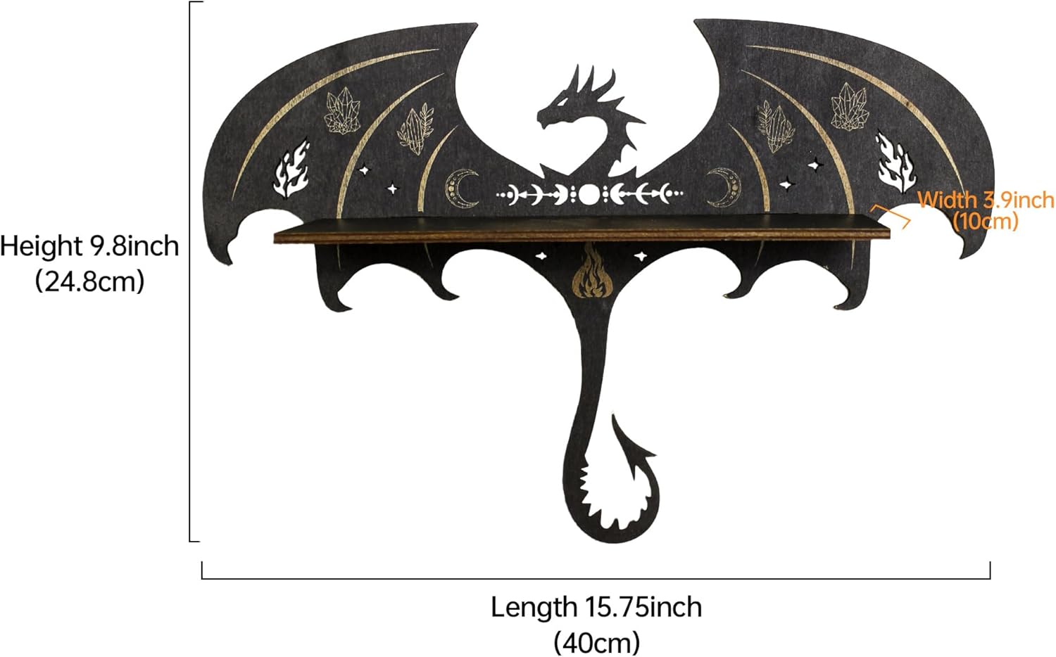 Gothic Evil Dragon Decor Crystal Display Shelf for Wall, Wooden Witchy Shelf Rock Display Case Knick Knack Organizer Trinket Holder, Wall Hanging Shelves for Essential Oil &amp; Nail Polish