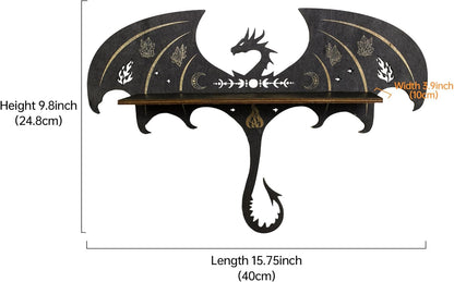 Gothic Evil Dragon Decor Crystal Display Shelf for Wall, Wooden Witchy Shelf Rock Display Case Knick Knack Organizer Trinket Holder, Wall Hanging Shelves for Essential Oil &amp; Nail Polish