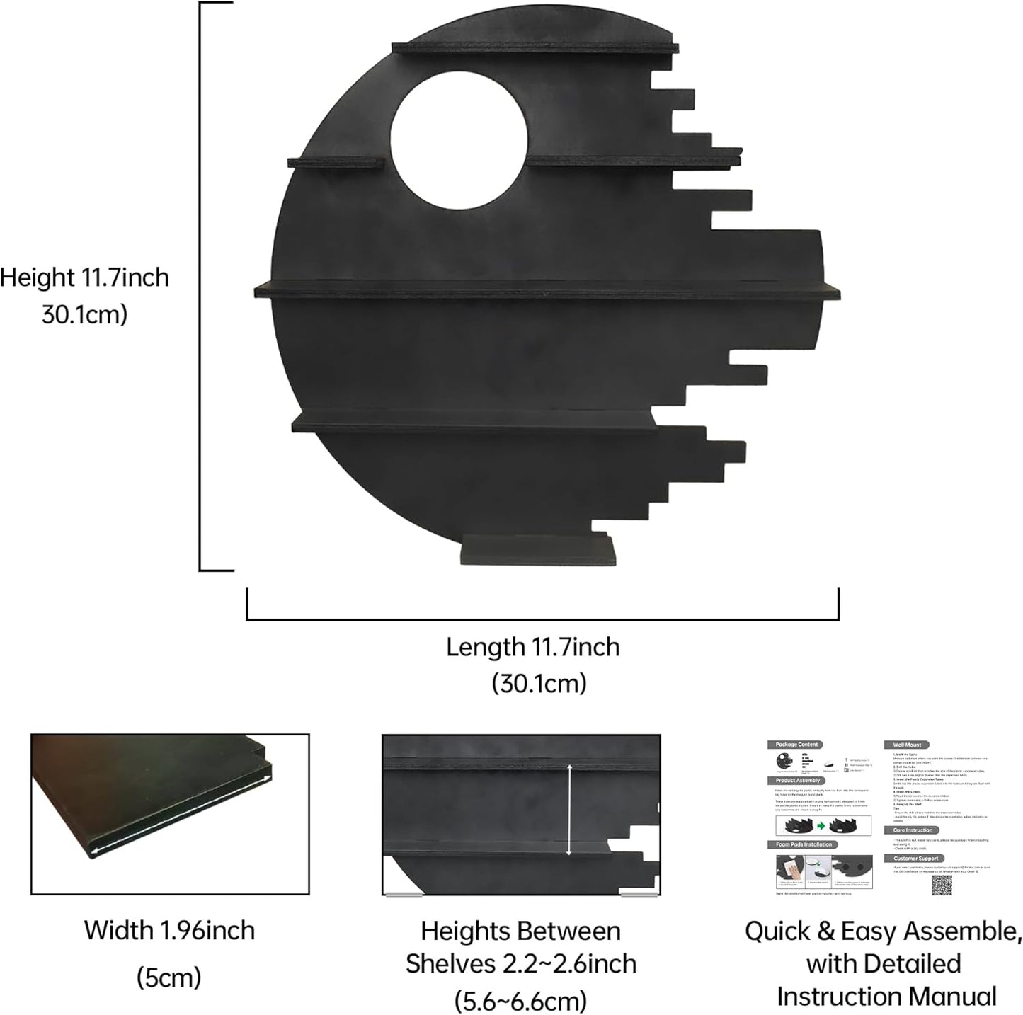 Wooden Moon Shelf, Crystal Shelf Display for Wall Rock Gem Stone Storage Organizer Trinkets Holder Knick Knack Shelf Collections Case Box Wall Mount, Standard