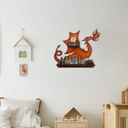 Wooden Dragon Decor Crystal Display Shelf for Wall, Rock Display Case Knick Knack Organizer Trinket Holder, Wall Hanging Shelves for Essential Oil &amp; Nail Polish