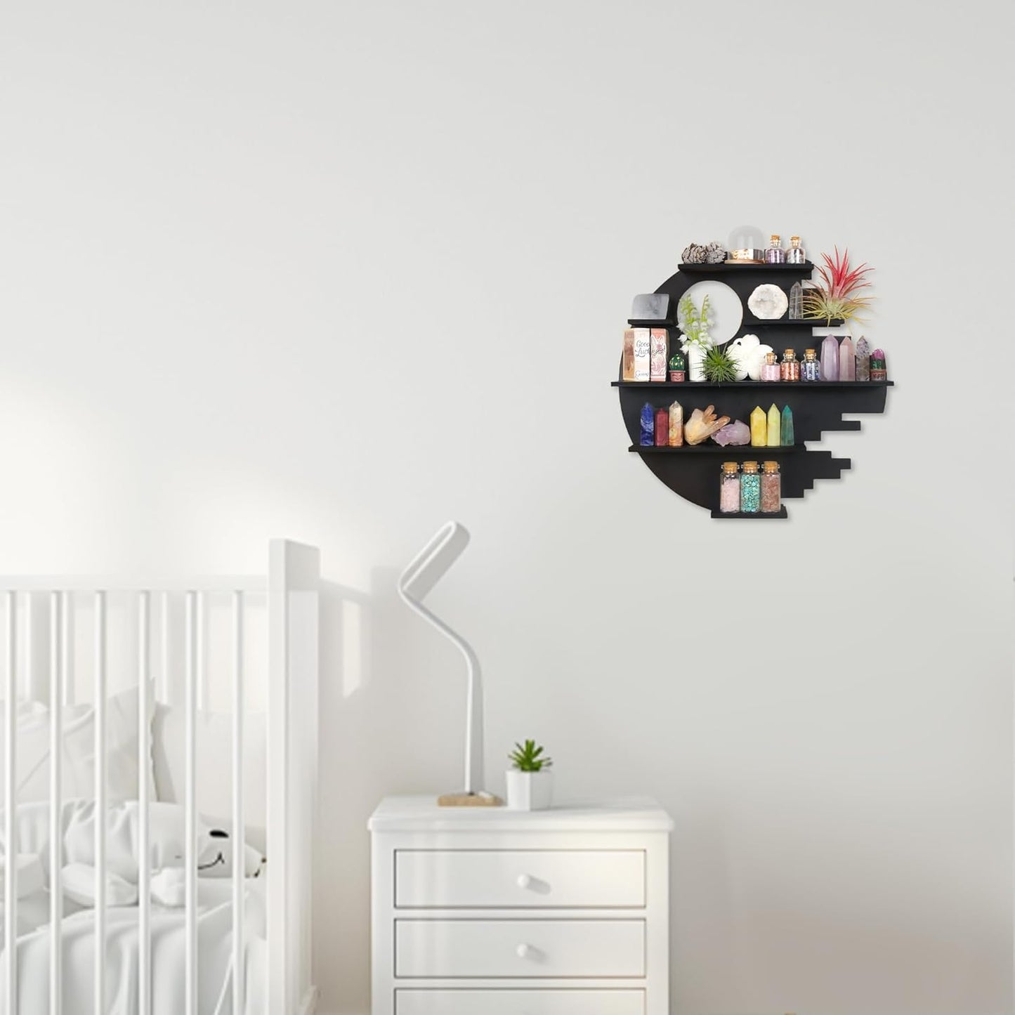 Wooden Moon Shelf, Crystal Shelf Display for Wall Rock Gem Stone Storage Organizer Trinkets Holder Knick Knack Shelf Collections Case Box Wall Mount, Standard