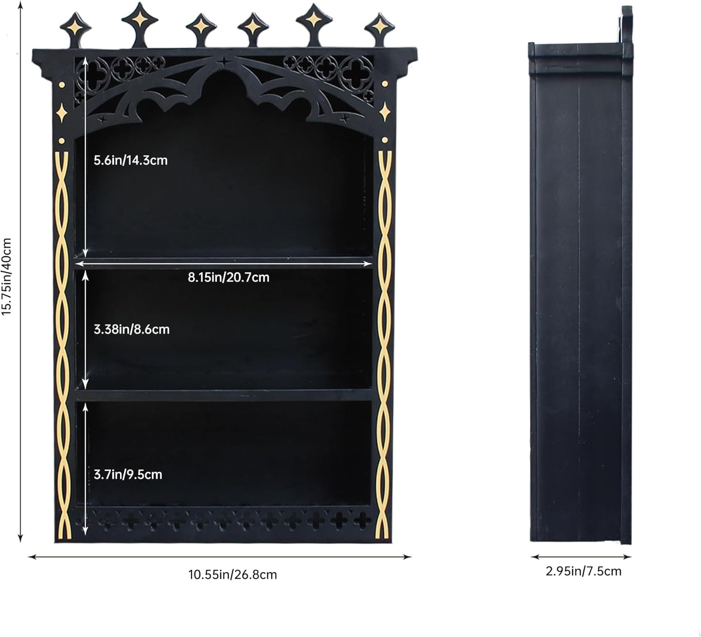 Large Gothic Crystal Shelf Display for Wall, Wooden Witchy Shelves for Home Decor, Trinket Knick Knack Shelf for Crystals Rocks Gems and Stones, Witch Crystals Storage Holder Organizer