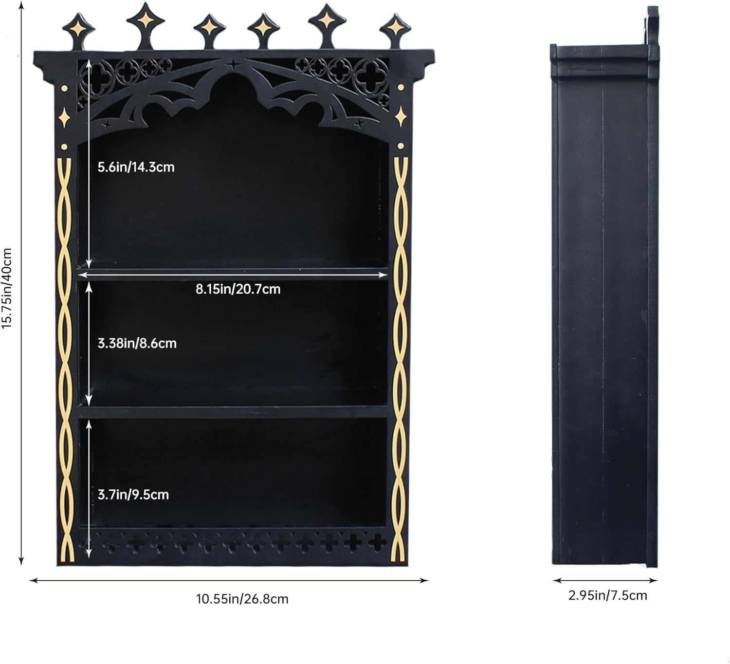 Large Gothic Crystal Shelf Display for Wall, Wooden Witchy Shelves for Home Decor, Trinket Knick Knack Shelf for Crystals Rocks Gems and Stones, Witch Crystals Storage Holder Organizer