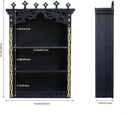 Large Gothic Crystal Shelf Display for Wall, Wooden Witchy Shelves for Home Decor, Trinket Knick Knack Shelf for Crystals Rocks Gems and Stones, Witch Crystals Storage Holder Organizer