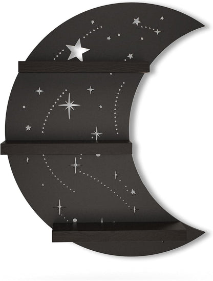 Crescent Moon Shelf with LED Light, Trinket Display Shelf & Moon Wall Light for Rocks Gems Healing Stones Crystals Display, Celestial Decor Crystal Holder Witchy Wall Decor