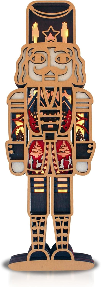 FNYDOX Nutcracker Christmas Decor, LED Nutcracker Wood Carving Christmas Tall Nutcracker Figures for Gifts Nut Cracker Christmas Decorations Living Room Bedroom Home Room Nutcracker Ornaments