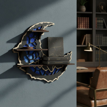 FNYDOXGI Floating Shelf-Wiccan Moon Phase Decorative Display Shelf with Crystal Accents, Compact Wooden Wall-Mounted Design for Organizing Collectibles, Crystals, Rocks, and Small Ornaments, Halloween Decoration, Wall Decor, Best Choice Of Gift