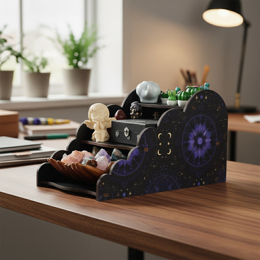 [Pedestals]1pc Wooden Mandala Pedestals, Crystal Display Shelf For Living Room, Bedroom, Rock Gem Stone Desktop Storage Organizer, Essential Oil Holder Hanging Case, Meditation Art Spiritual Gift, Perfect Gift