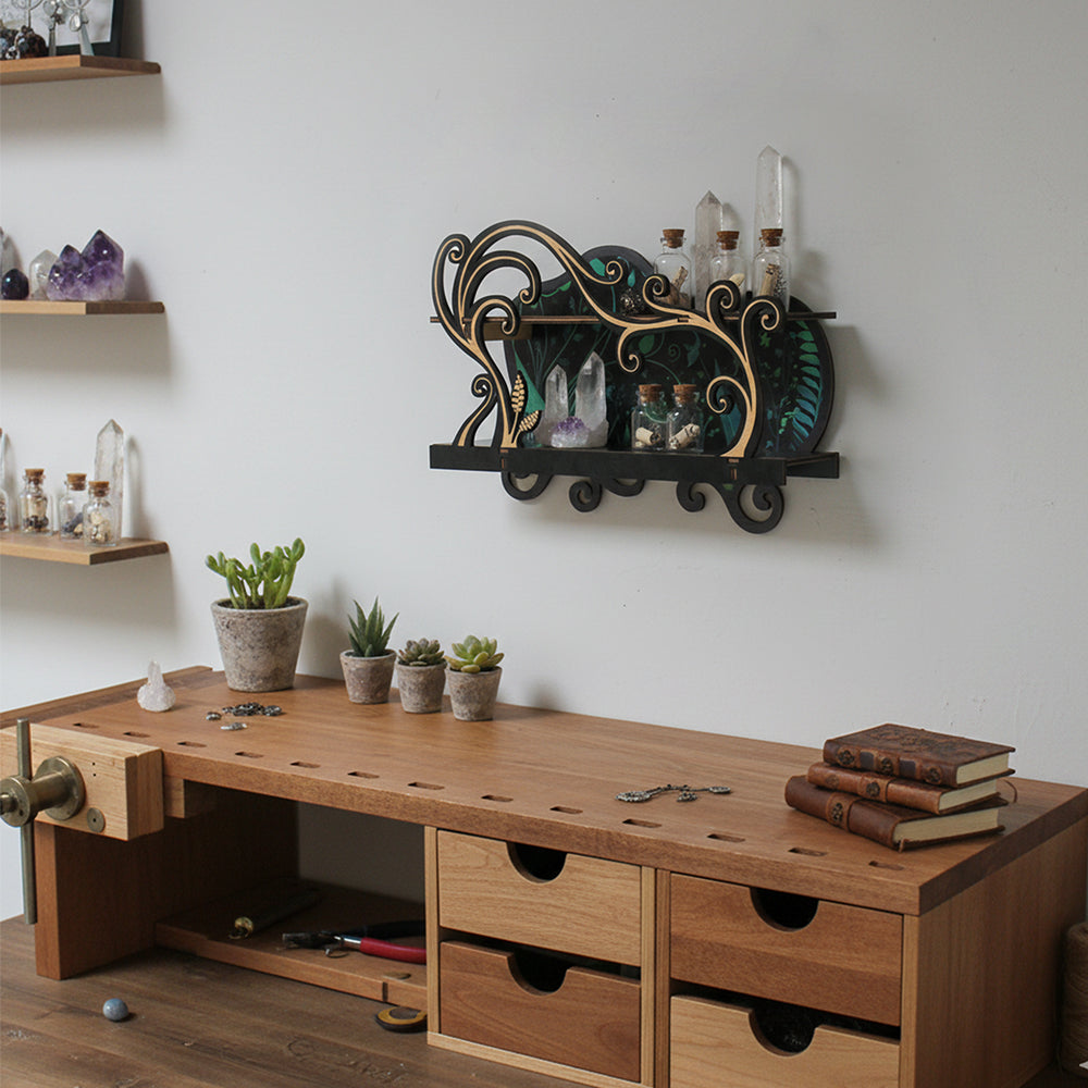 [Floating Shelf]1pc Wall Shelf for Crystals Rocks Gems Healing Stones, Wall Decoration, Trinket Knick Knack Shelf Crystals Holder Organizer, Wooden Wall Shelf for Witch Witchy Wiccan Vine Decor Spiritual Gifts, Halloween Decoration, Gift