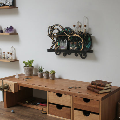 [Floating Shelf]1pc Wall Shelf for Crystals Rocks Gems Healing Stones, Wall Decoration, Trinket Knick Knack Shelf Crystals Holder Organizer, Wooden Wall Shelf for Witch Witchy Wiccan Vine Decor Spiritual Gifts, Halloween Decoration, Gift