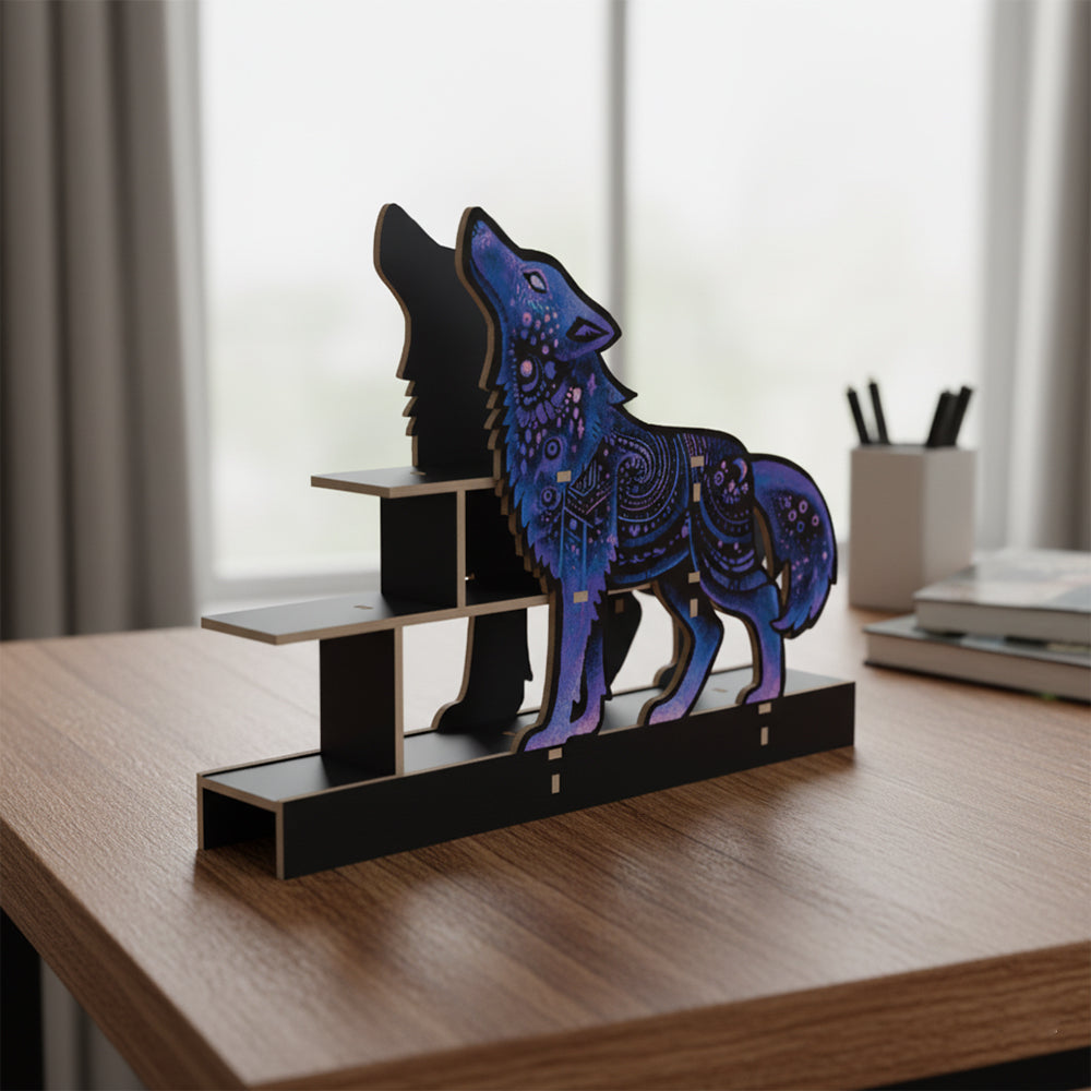 [Pedestals]1pc Wooden Wolf Pedestals, Crystal Display Shelf For Living Room, Bedroom, Rock Gem Stone Desktop Storage Organizer, Essential Oil Holder Hanging Case, Meditation Art Spiritual Gift, Perfect Gift