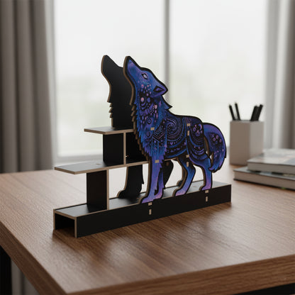 [Pedestals]1pc Wooden Wolf Pedestals, Crystal Display Shelf For Living Room, Bedroom, Rock Gem Stone Desktop Storage Organizer, Essential Oil Holder Hanging Case, Meditation Art Spiritual Gift, Perfect Gift