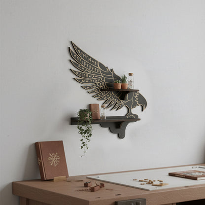 Griffin Floating Shelf - Gothic Halloween Hanging Shelf with Hooks for Wall Oddities and Curiosities - Black Spooky Goth Wall Decor for Kitchen and Home - Crystal Display Shelf for Stones