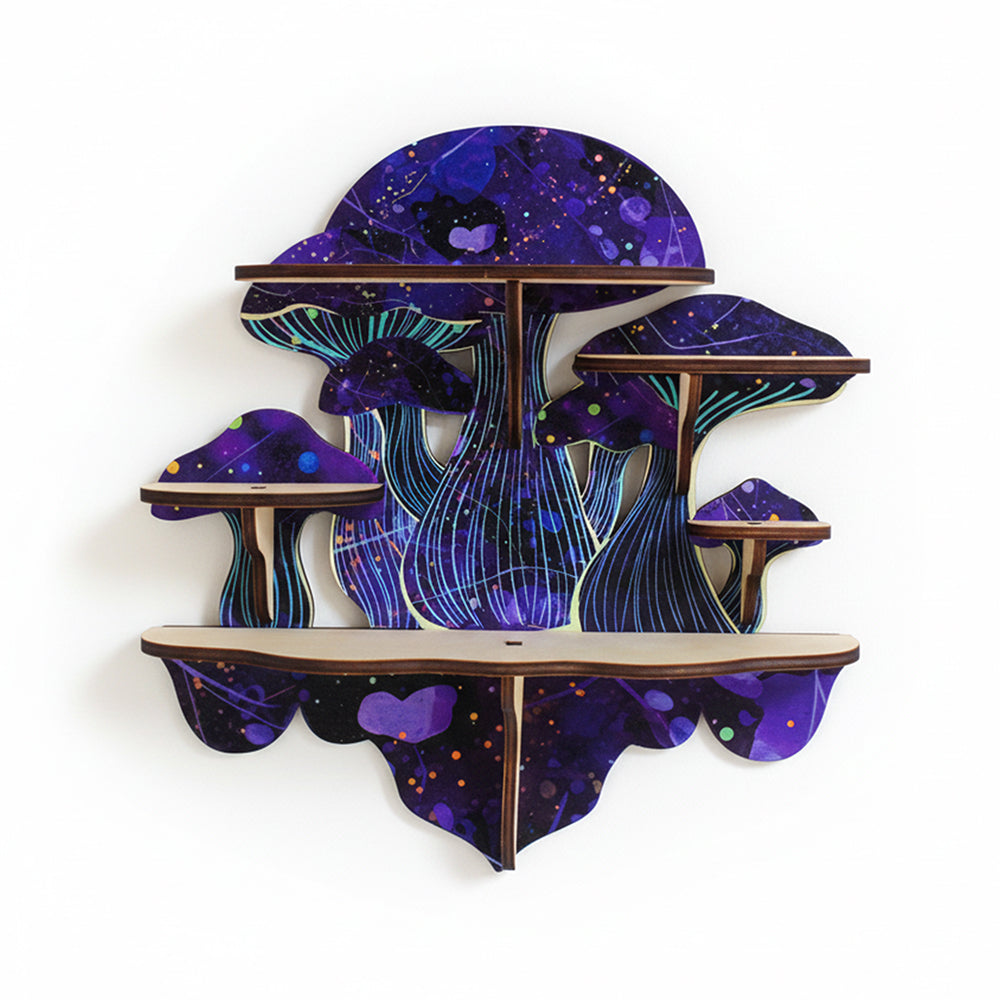 Wiccan Mushroom Decor, Wooden Floating Mushroom Shelf For Wall, Crystal Display Shelf Rock Gem Stone Display Shelf Wall Mounted