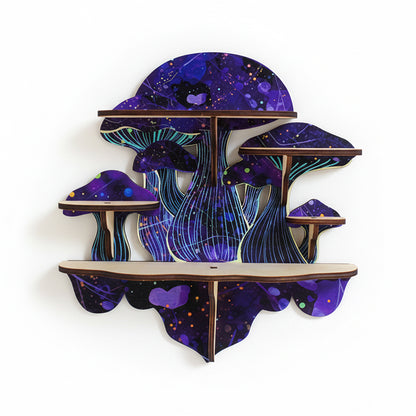 Wiccan Mushroom Decor, Wooden Floating Mushroom Shelf For Wall, Crystal Display Shelf Rock Gem Stone Display Shelf Wall Mounted
