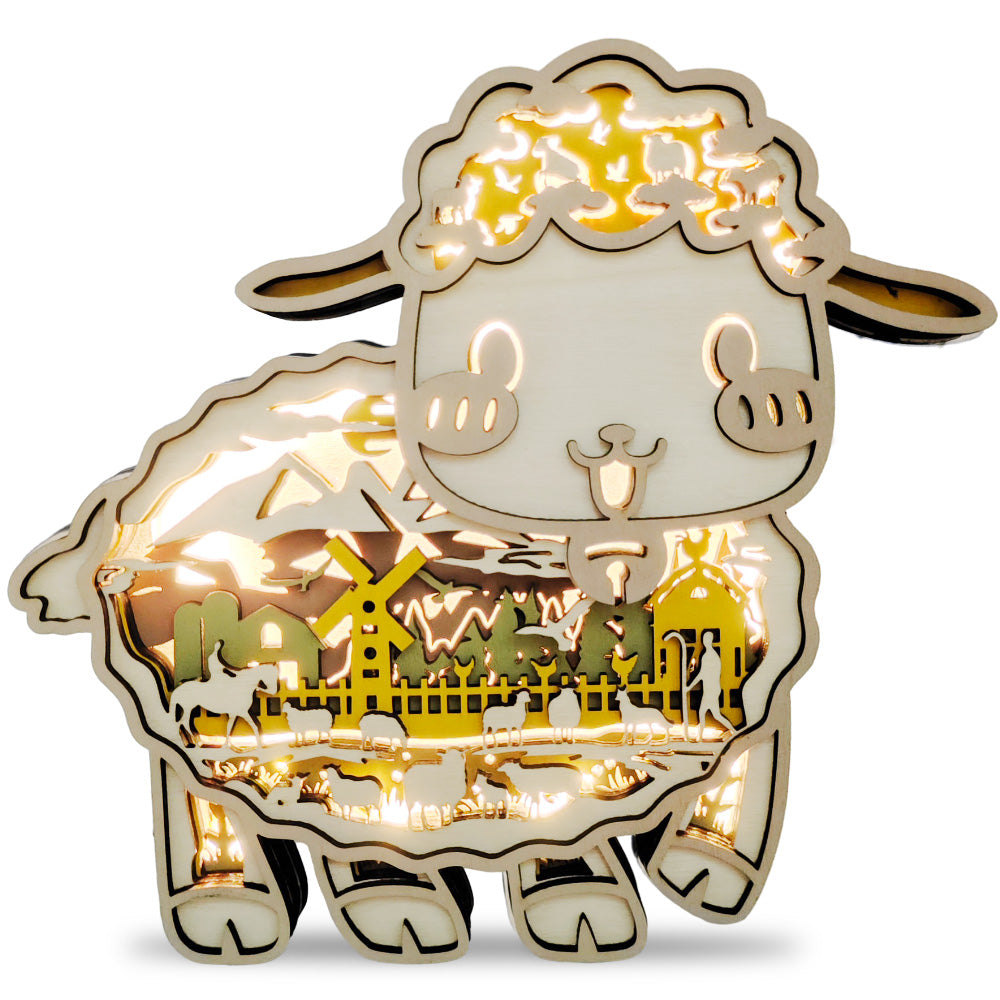 Sheep 3D Wood Carving Light