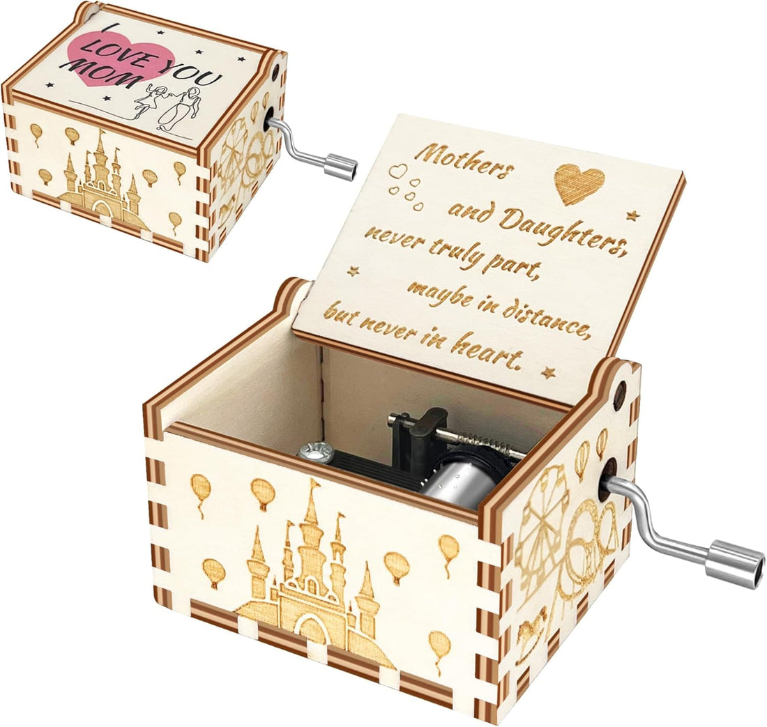 Mom Birthday Gifts from Daughter Son, You are My Sunshine Music Box, Small Gifts Hand Crank Wooden Musical Box, Mom