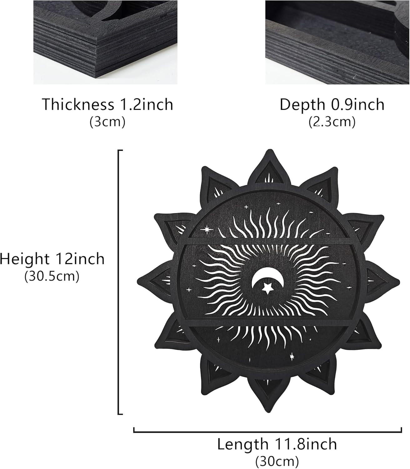 Sun&amp;Moon&amp;Stars Crystal Display Shelf, Trinket Shelf Witchy Home Decor Boho Decorative Wall Mounted Shelf Wooden Sun Moon Shelf Rock Case Stone Storage Floating Hanging Holder