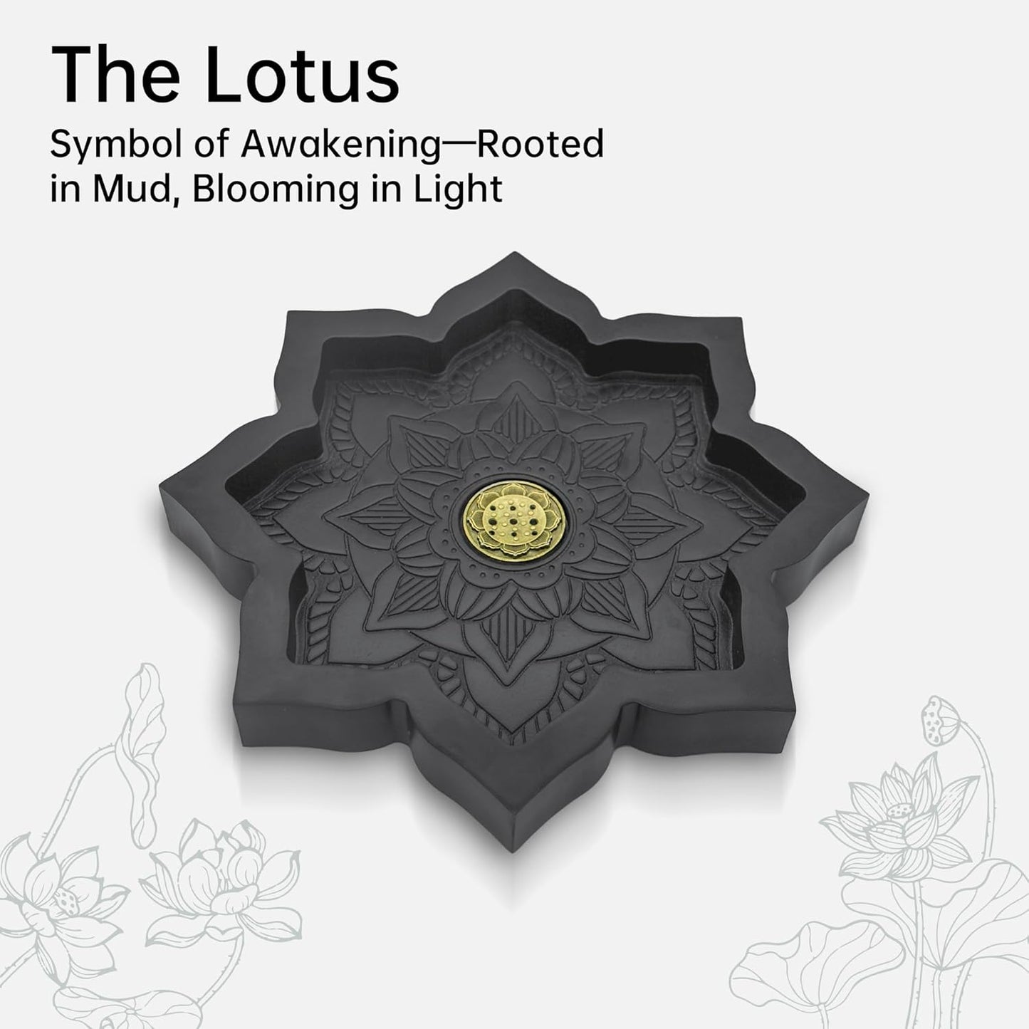 Wooden Lotus Tray, Incense Burner for Stick/Cone, Rocks Gems Healing Stones Display Holder, Organizer for Essential Oil & Jewelry, Wood Lotus Bowl Decor for Meditation, Wiccan Supplies and Tools