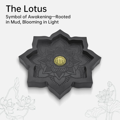 Wooden Lotus Tray, Incense Burner for Stick/Cone, Rocks Gems Healing Stones Display Holder, Organizer for Essential Oil & Jewelry, Wood Lotus Bowl Decor for Meditation, Wiccan Supplies and Tools