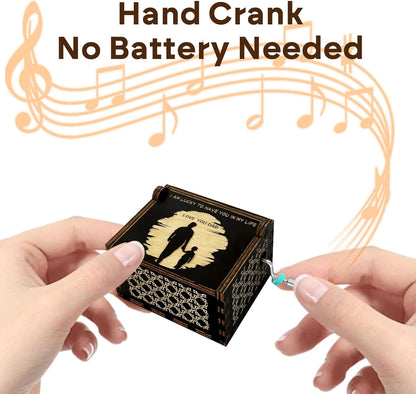 Birthday Gift for Dad from Daughter Son Child, Wooden Music Box Father’s Day Anniversary Valentine’s Day Gifts Musical Box, Black