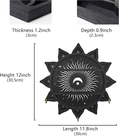 Chakra Lotus Flower Crystal Display Shelf with LED Light, Witchy Home Decor Boho Decorative Wall Mounted Trinket Shelf Wooden Sun Moon Shelf Rock Case Stone Storage Floating Hanging Holder