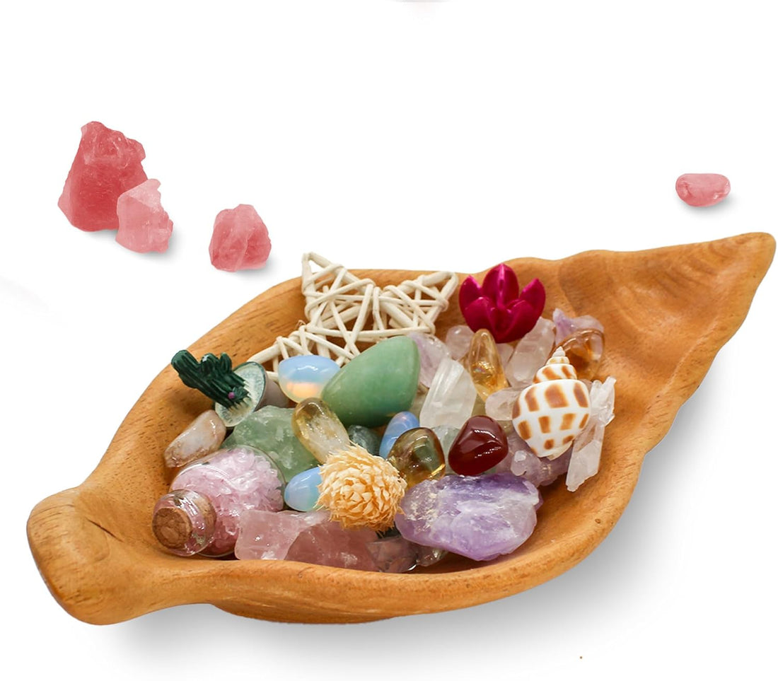 Conch Crystal Storage Tray, Crystal Holder Organizer for Rocks, Gems, and Stones; Wooden Offering Bowl for Crystals Display, Decorative Bowl for Jewelry, Essential Oil and Nail Polish