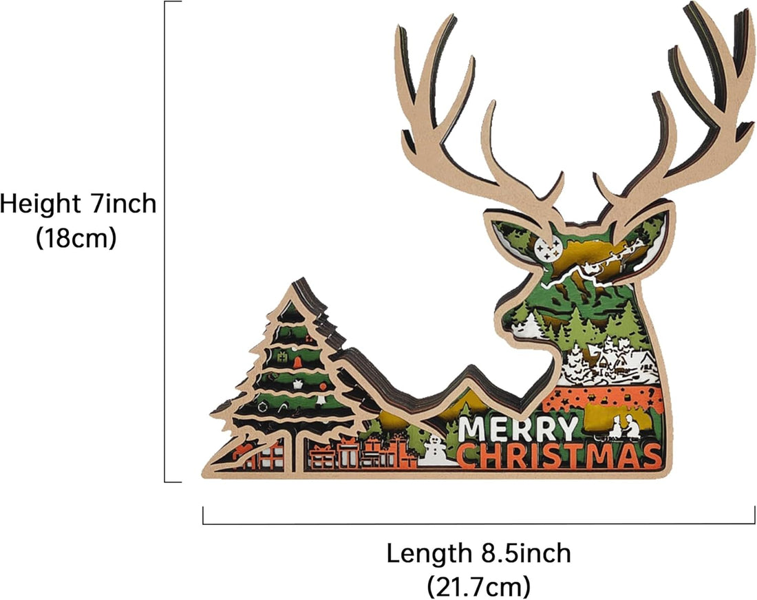 LED Merry Christmas Reindeer Figurines Decorations, Artificial Animal Crafts Xmas Lucky Deer Wall Hanging Sculptures Elk Statues, Christmas Decor for Desktop Gift for Living Room Present for Bedroom