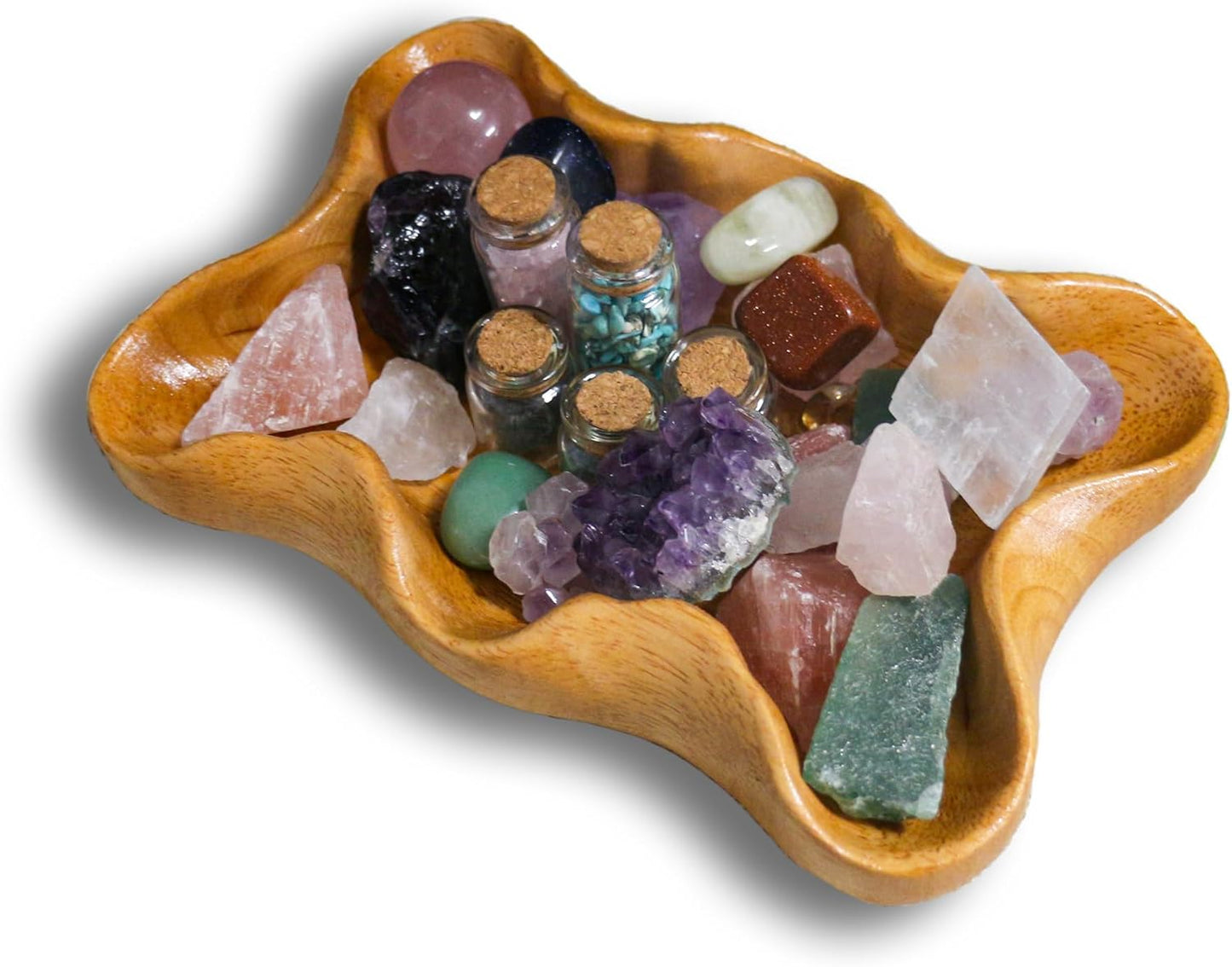 Crystal Tray for Rocks, Gems, and Healing Stones, Wooden Offering Bowl, Crystal Storage Holder, Decorative Display Tray, Crystal Organizer, Zen Bowl, Tray for Essential Oils