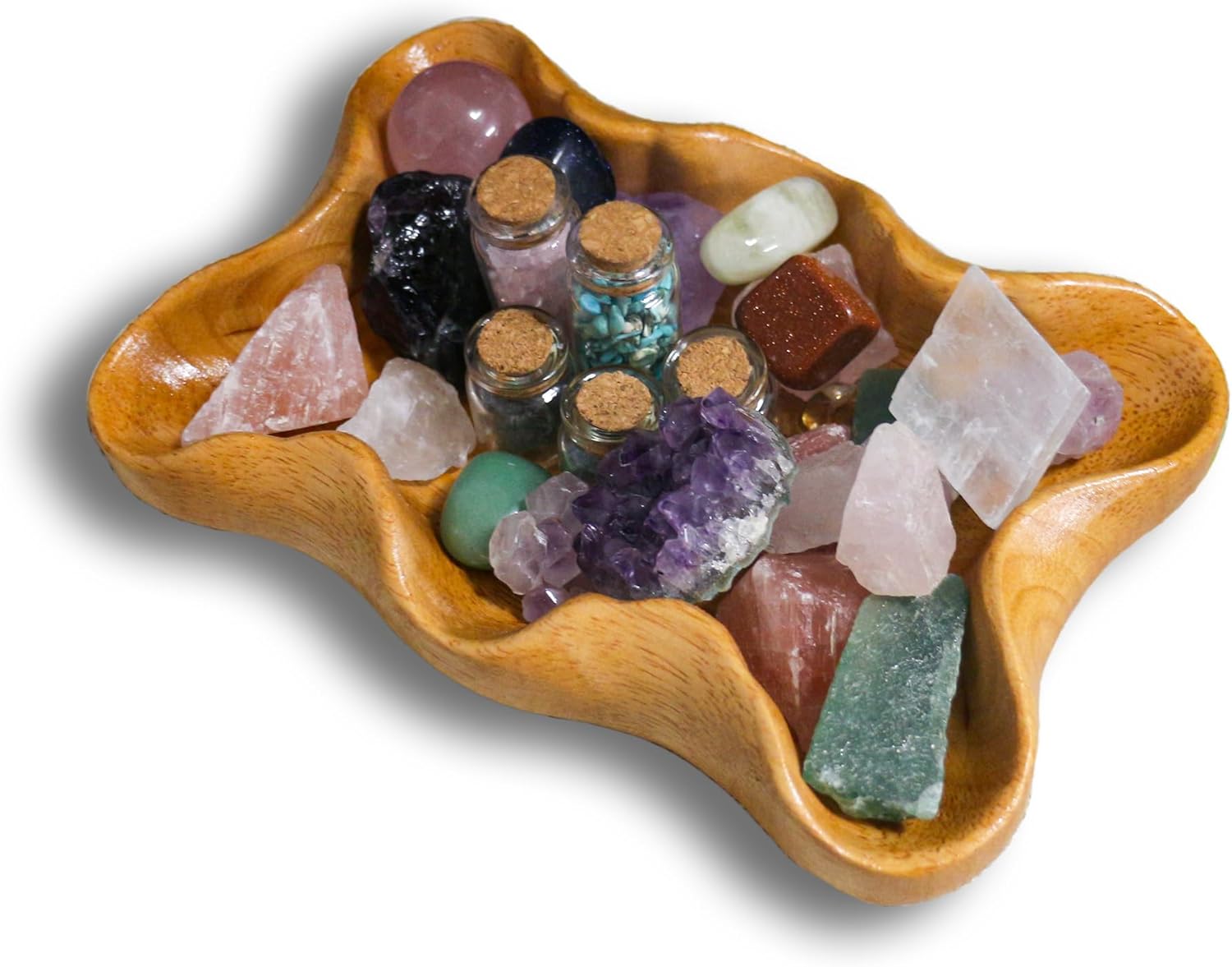Crystal Tray for Rocks, Gems, and Healing Stones, Wooden Offering Bowl, Crystal Storage Holder, Decorative Display Tray, Crystal Organizer, Zen Bowl, Tray for Essential Oils