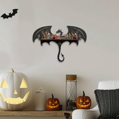 Gothic Evil Dragon Decor Crystal Display Shelf for Wall, Wooden Witchy Shelf Rock Display Case Knick Knack Organizer Trinket Holder, Wall Hanging Shelves for Essential Oil &amp; Nail Polish