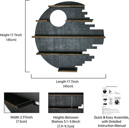 Large 17.7&quot; Wooden Circle Floating Shelves for Wall, Figures Minifigures Figurine Display Shelf Wall Mount, Wood Wall Hanging Shelf for Collection Collectibles, for Bedroom Living Room
