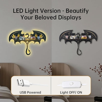 Gothic Evil Dragon Decor with LED Light Crystal Display Shelf for Wall, Wooden Witchy Shelf Rock Display Case Knick Knack Organizer Trinket Holder, Wall Hanging Shelves for Essential Oil &amp; Nail Polish