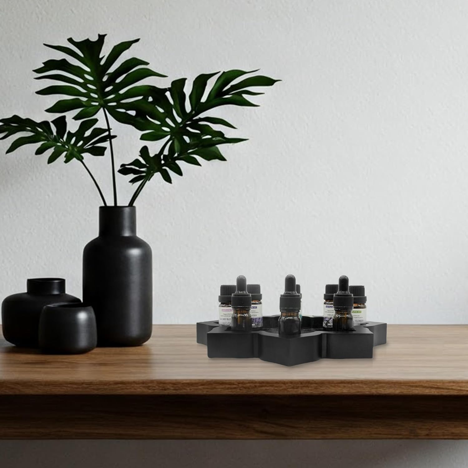 Wooden Lotus Tray, Incense Burner for Stick/Cone, Rocks Gems Healing Stones Display Holder, Organizer for Essential Oil & Jewelry, Wood Lotus Bowl Decor for Meditation, Wiccan Supplies and Tools