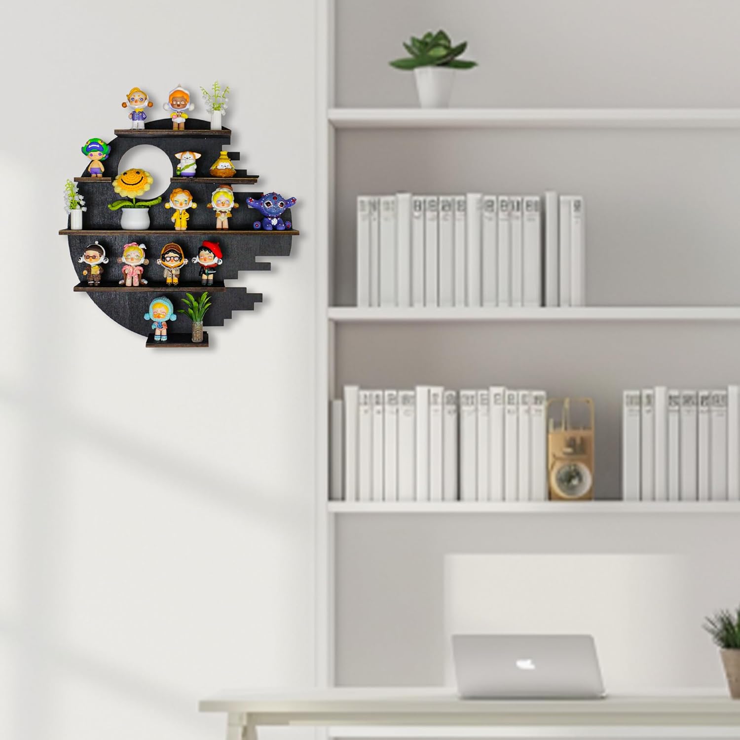 Large 17.7&quot; Wooden Circle Floating Shelves for Wall, Figures Minifigures Figurine Display Shelf Wall Mount, Wood Wall Hanging Shelf for Collection Collectibles, for Bedroom Living Room