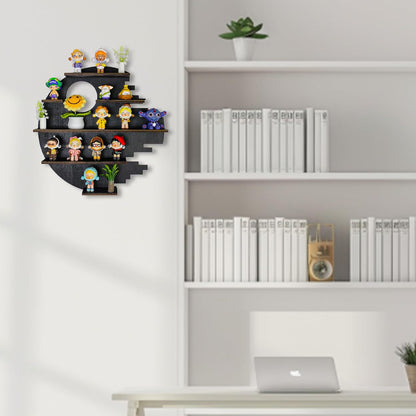 Large 17.7&quot; Wooden Circle Floating Shelves for Wall, Figures Minifigures Figurine Display Shelf Wall Mount, Wood Wall Hanging Shelf for Collection Collectibles, for Bedroom Living Room