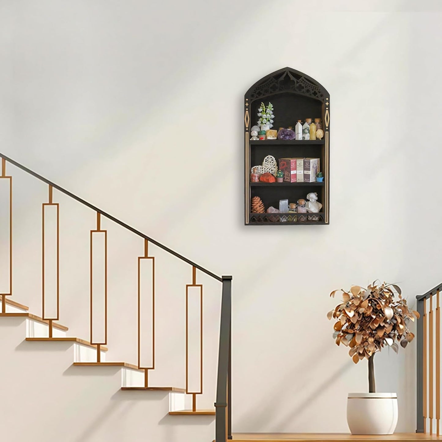 Gothic Crystal Shelf Display for Wall, Wooden Rock Gem Healing Stone Display Shelf Wall Mounted, Crystal Holder Trinket Organizer Knick Knack Shelf, Gothic Witchy Decor Gifts for Women - 2025 UPGRADED