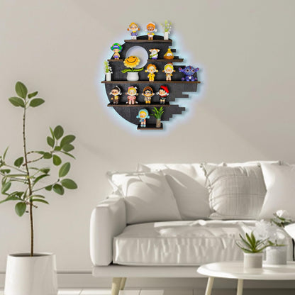 Large 17.7&quot; RGB Wooden Circle Floating Shelves for Wall, Figures Minifigures Figurine Display Shelf Wall Mount, Wood Wall Hanging Shelf for Collection Collectibles, for Bedroom Living Room