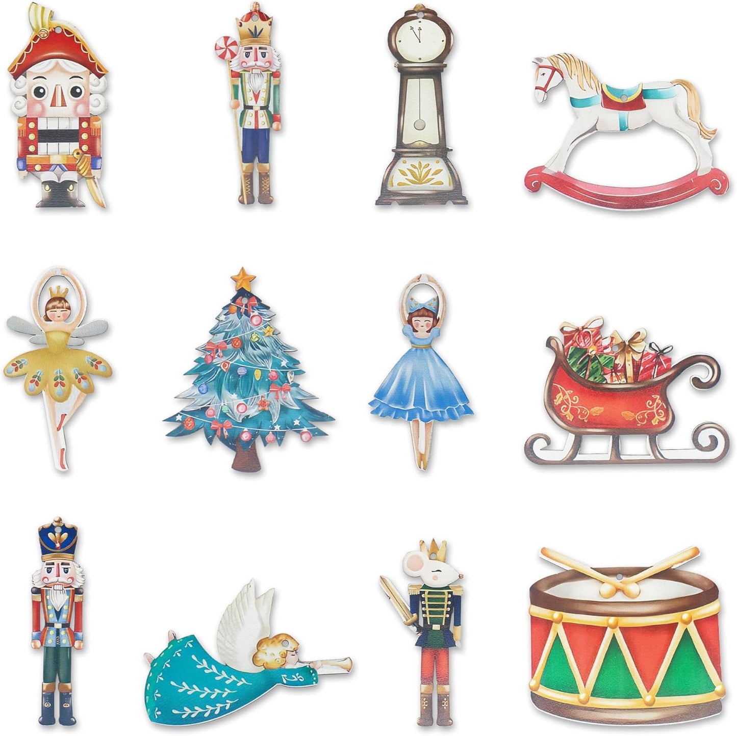Christmas Nutcracker Ornament Set 24 PCS, Wooden Nutcracker Creative Decorations, Nut Hanging Christmas Statues Set, Christmas Tree Hanging Figurines Decor, Holiday Presents for Home Party, Xmas Gifts